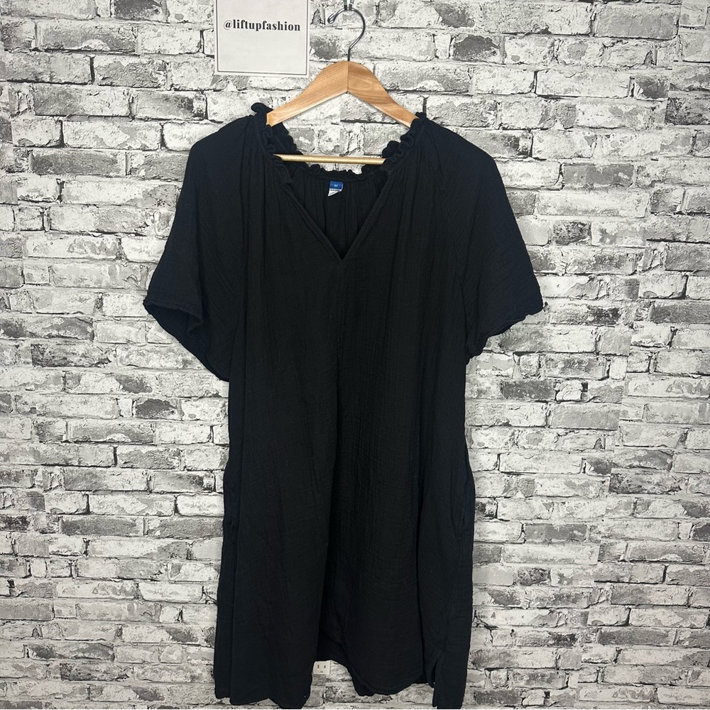 EUC Old Navy Black Short Sleeve Demi Swing Cotton Dress Size 3X (RN 54023)